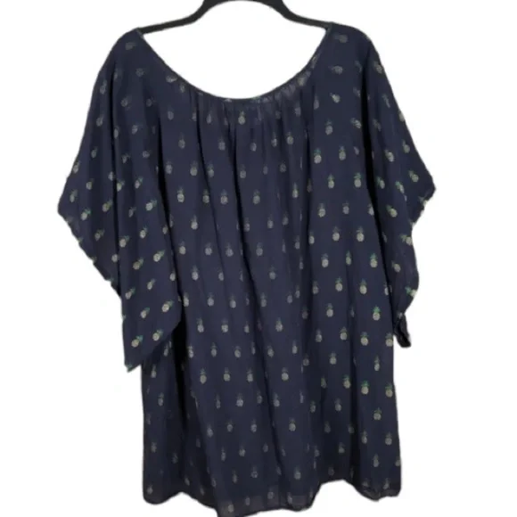 J Crew Blue Pineapple Cotton Oversized Tunic Top Sz Small Women - Picture 2 of 5
